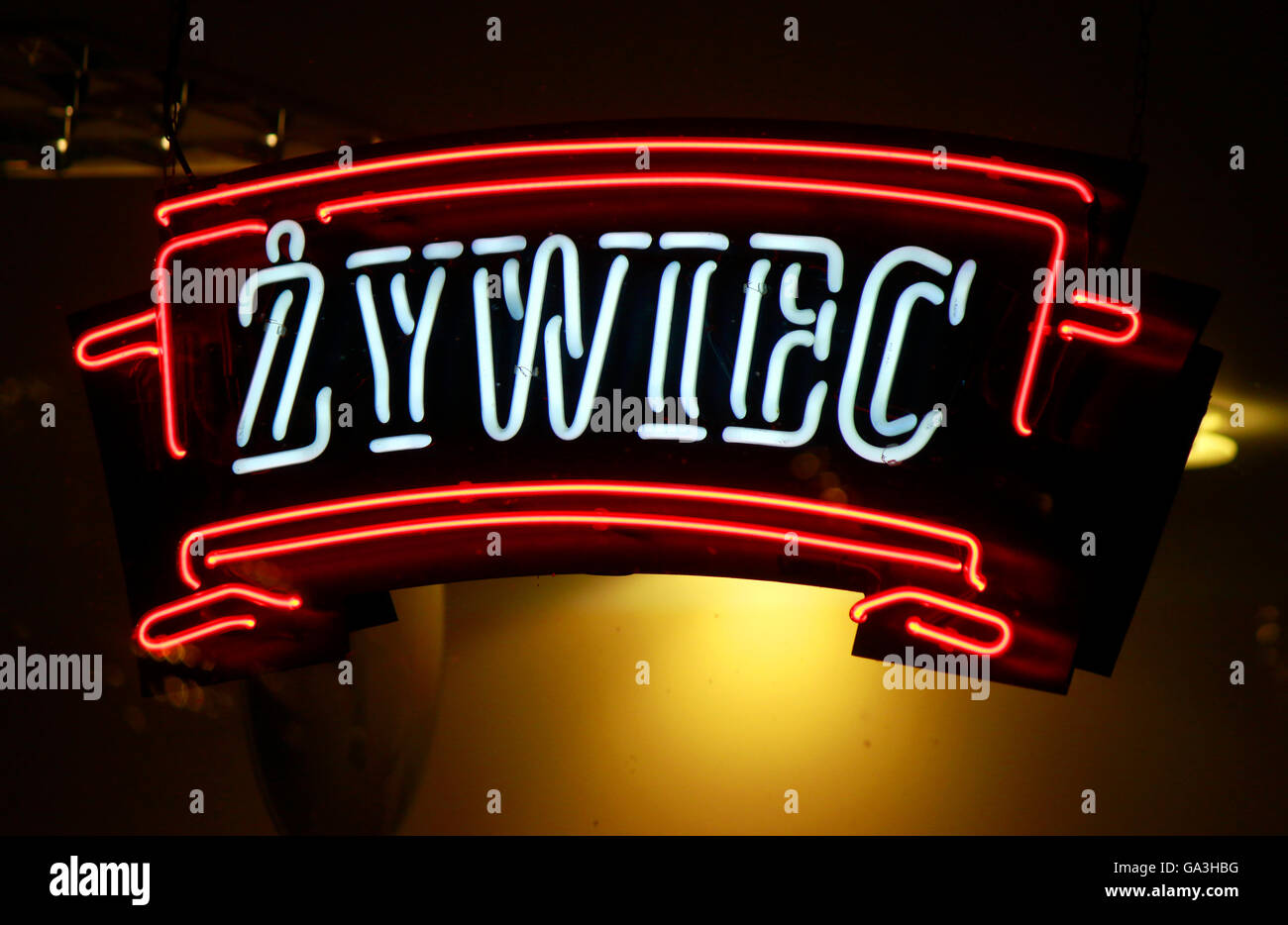 Das Logo der Marke "Zywiec", Swinemuende, Polen. Stockfoto