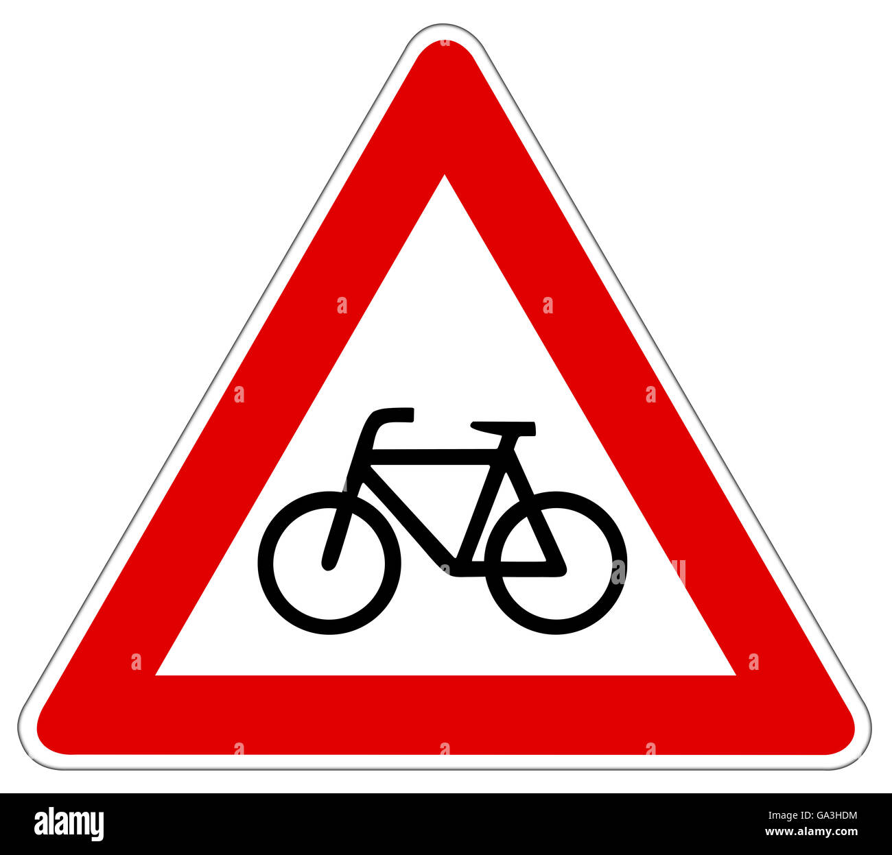 Abbildung der deutschen Aufmerksamkeit Radfahrer Warnzeichen Stockfoto