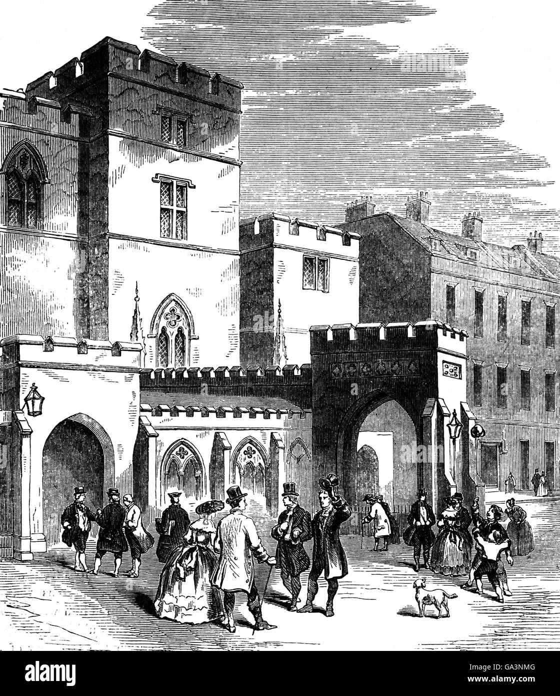 18. Jahrhundert-Blick auf den Eingang zum alten House Of Lords, London, England Stockfoto