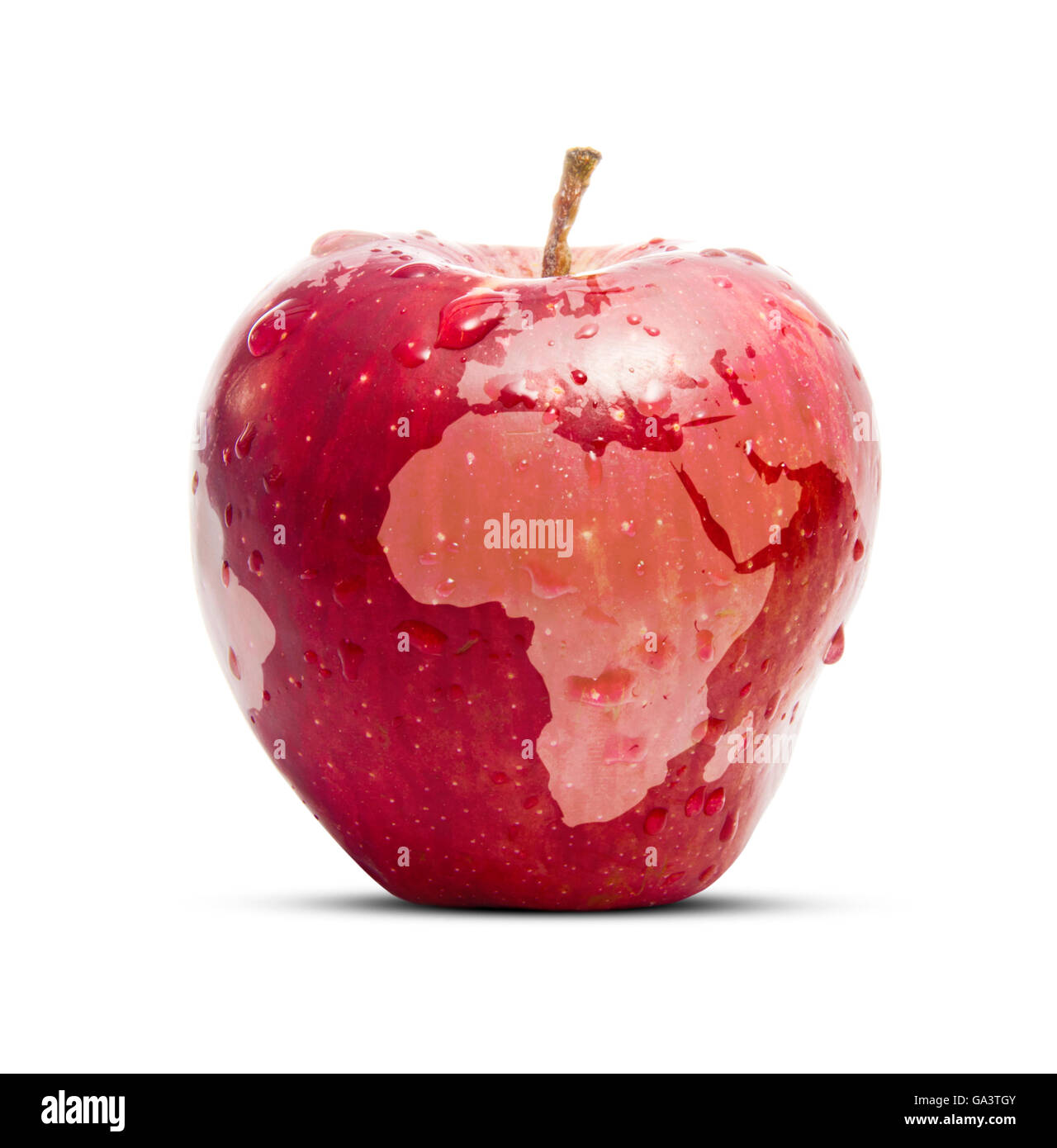 Roter Apfel Welt isoliert auf weißem Hintergrund Stockfoto