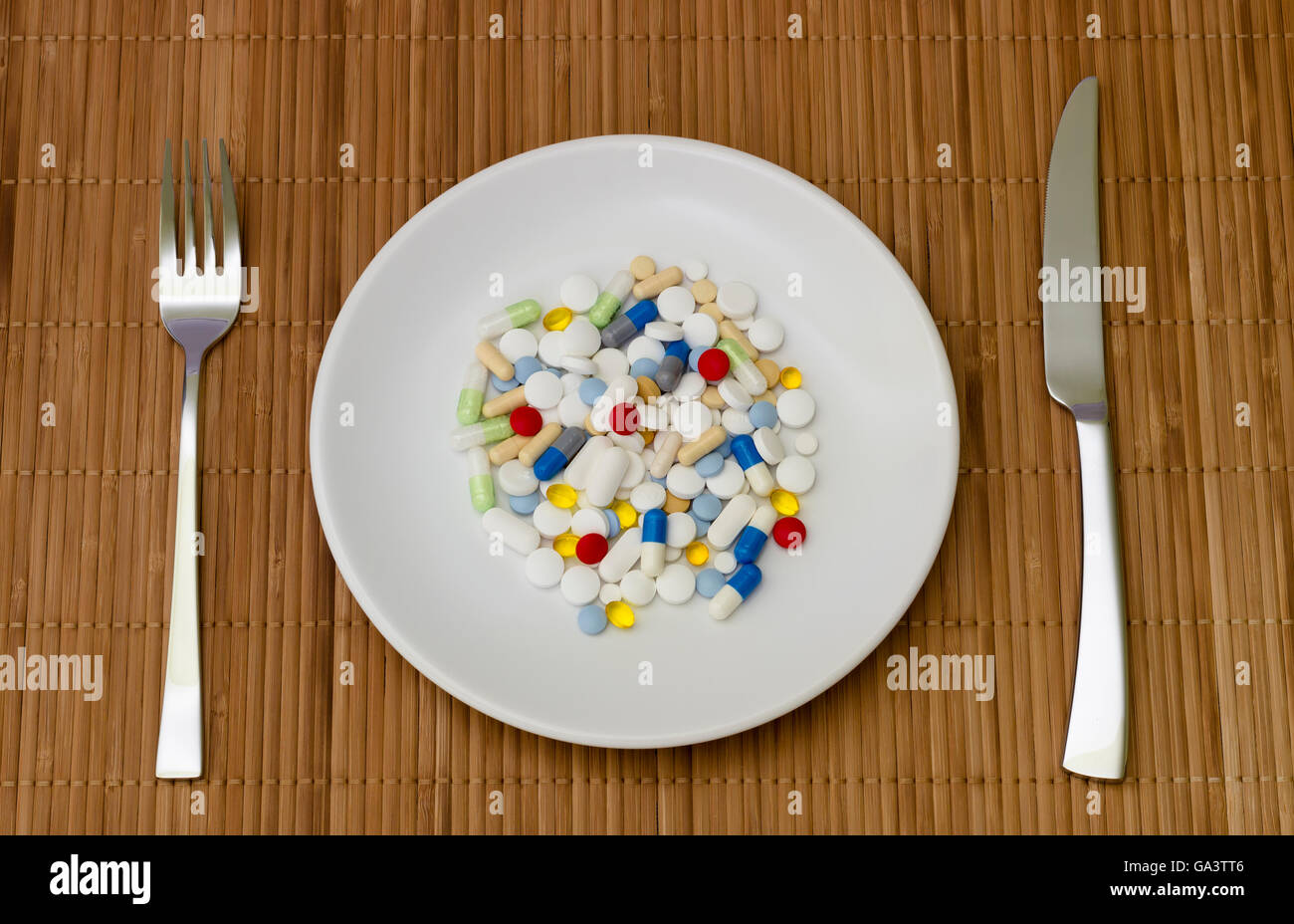 Medikamenten-Missbrauch, Medizin, Tabletten, Kapseln Stockfoto