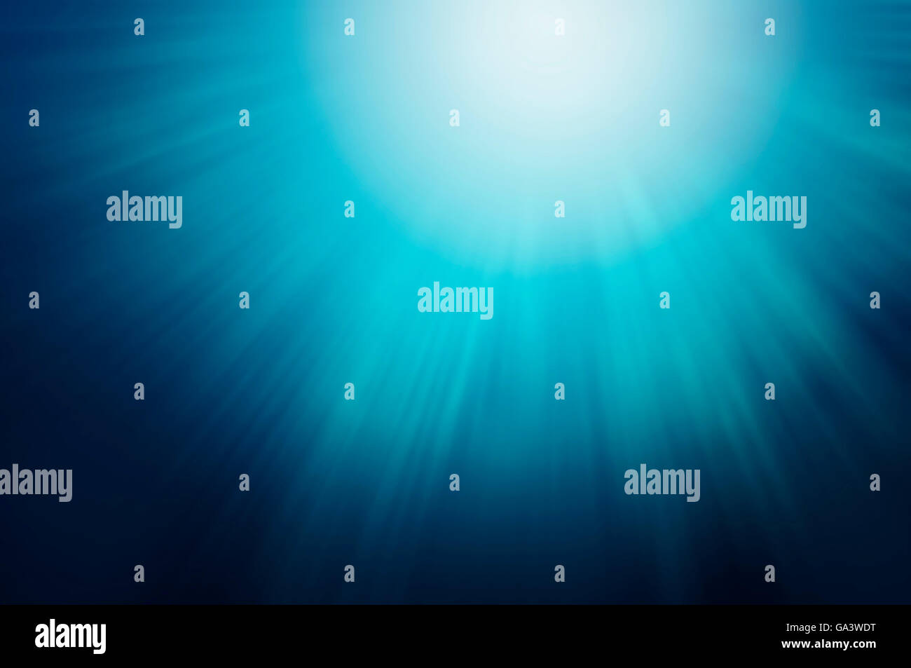 Abstrakte blaue Sonne Lichter unter Wasser Stockfoto