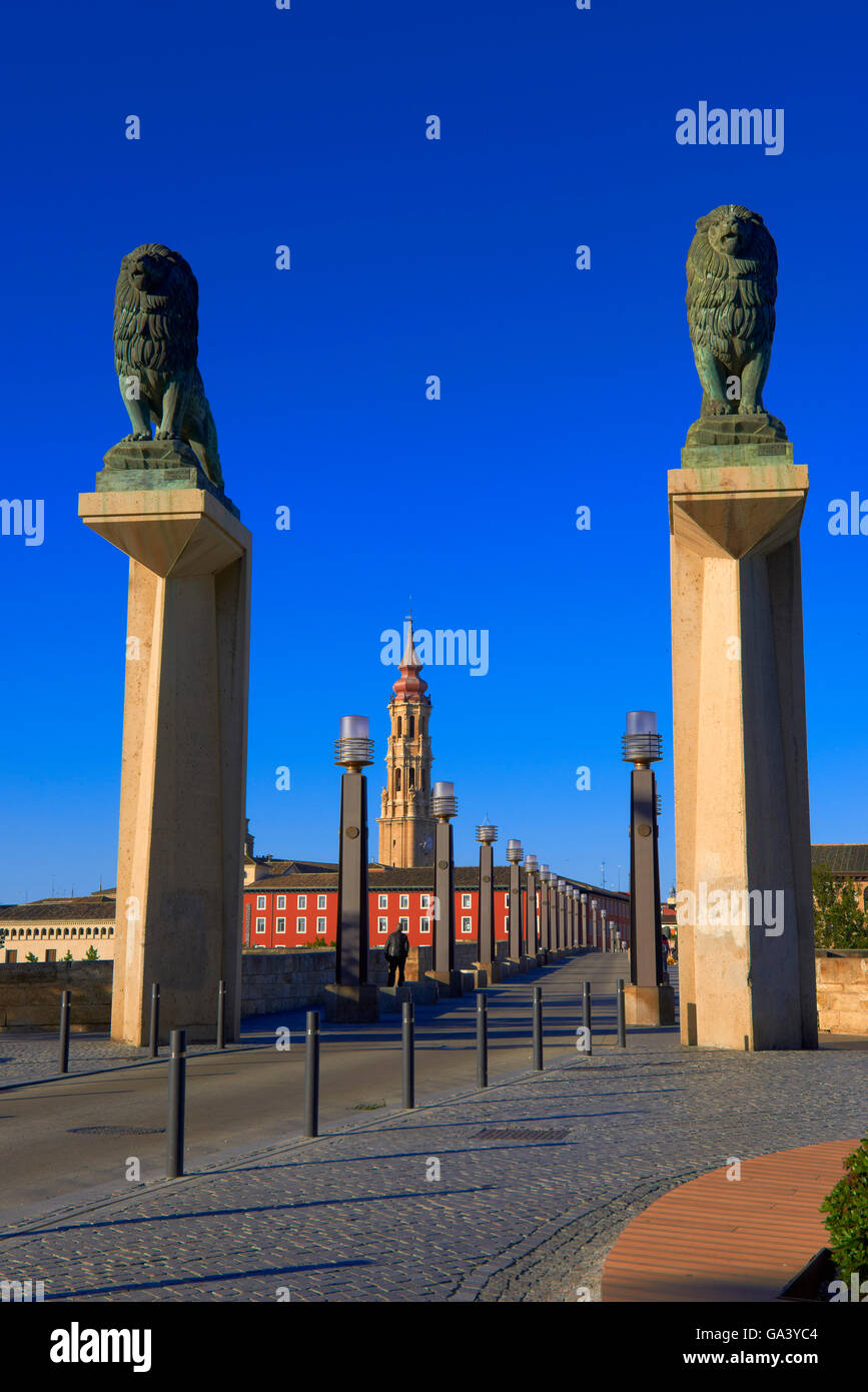 Zaragoza, La Seo Kathedrale, Puente de Piedra, Saragossa, Aragon, Spanien Stockfoto