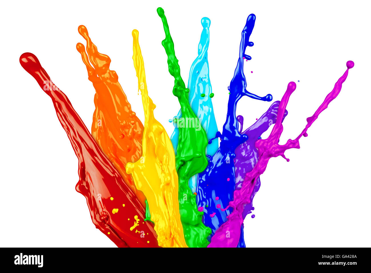 abstrakte Farbe Splash Regenbogen isoliert auf weißem Hintergrund Stockfoto