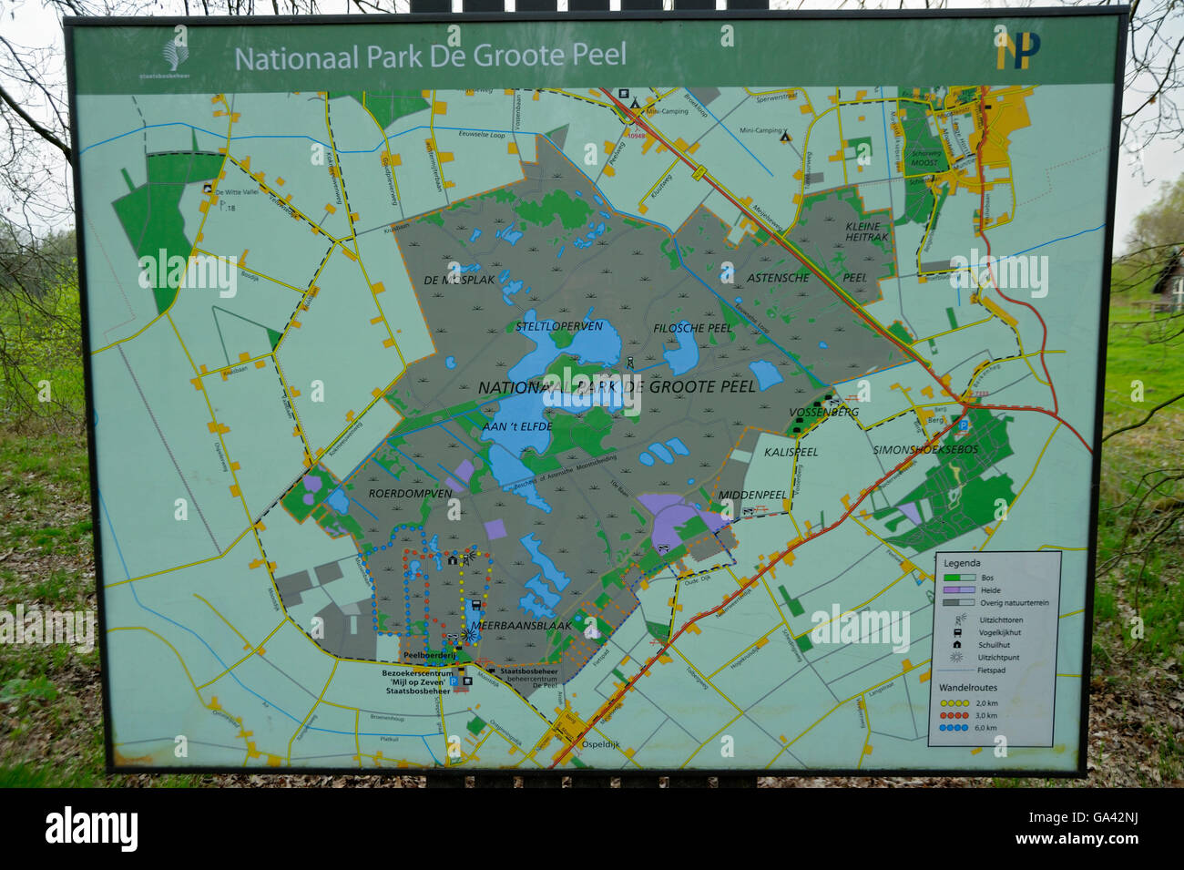Anmelden De Groote Peel, Nationalpark De Groote Peel, Niederlande / Karte Stockfoto