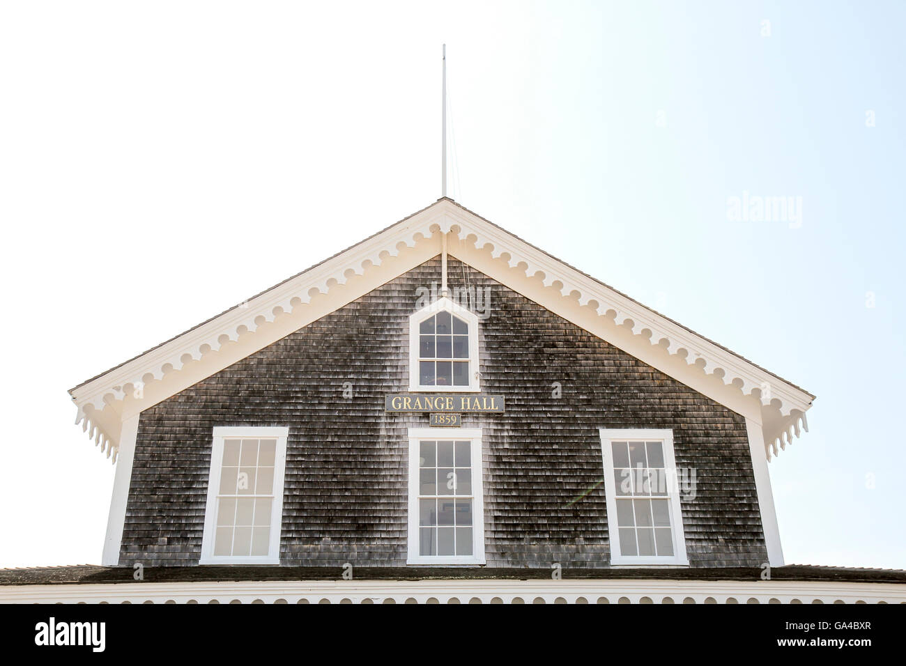 Detail der Grange Hall (erbaut im Jahre 1859), West Tisbury, Martha's Vineyard, Massachusetts Stockfoto