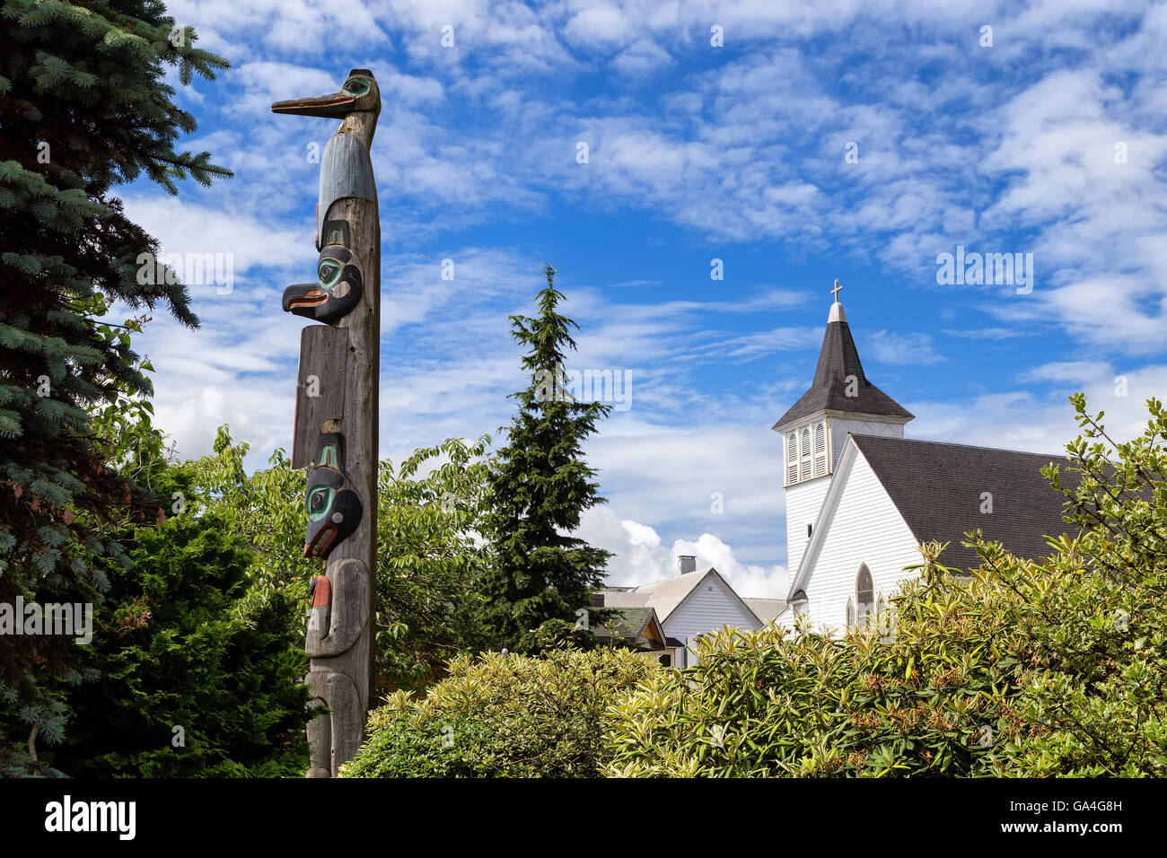 Totempfahl in Ketchikan, Alaska Stockfoto