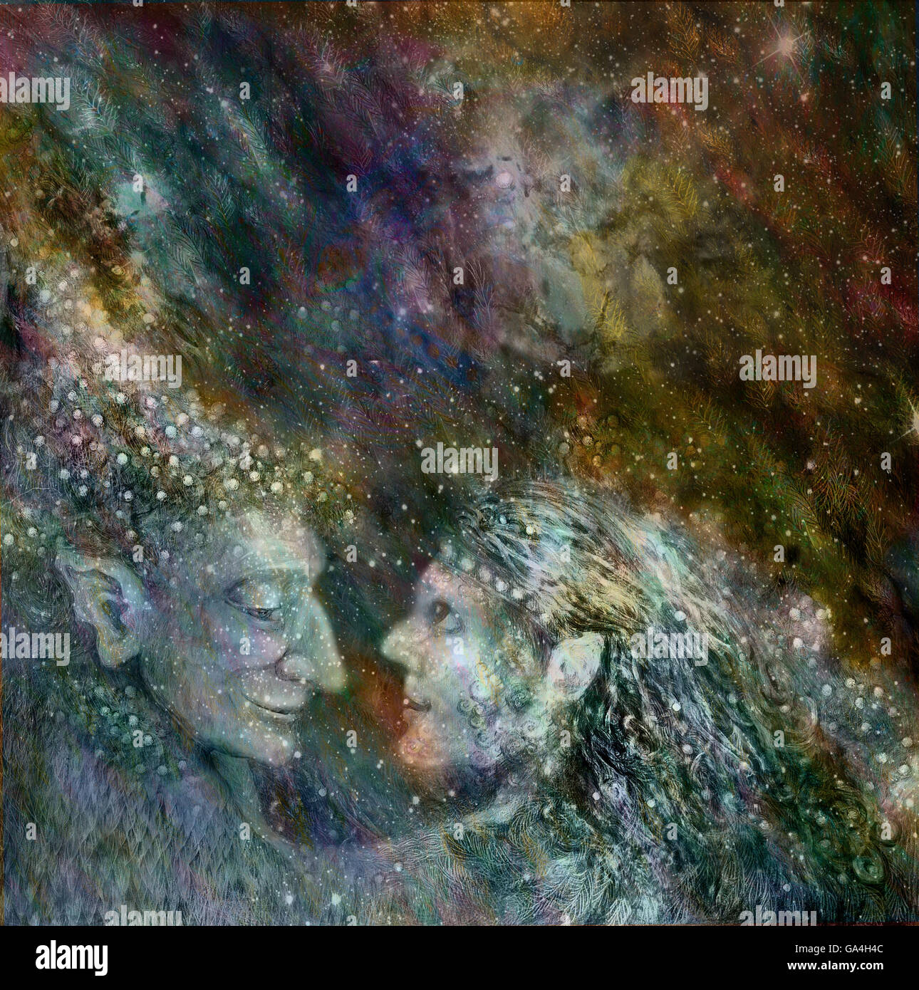 zwei schöne Feen paar auf abstrakten Raum Hintergrund Stockfoto