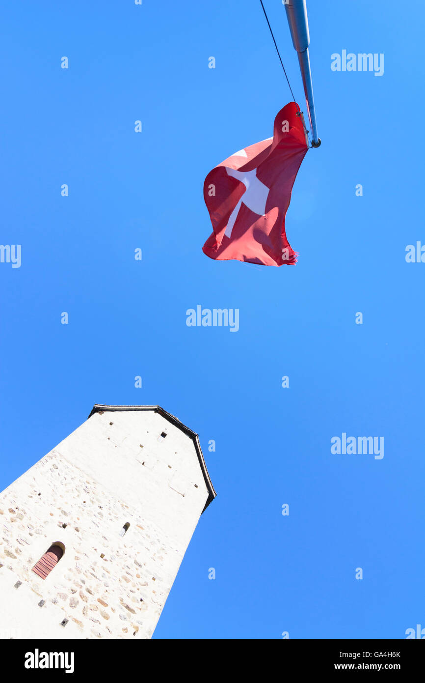 Schweizer Flagge Schweiz St. Gallen-Sarganserland Sargans Sargans Burg Stockfoto