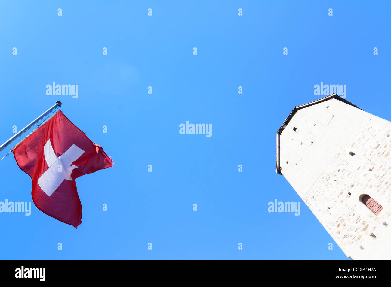 Schweizer Flagge Schweiz St. Gallen-Sarganserland Sargans Sargans Burg Stockfoto
