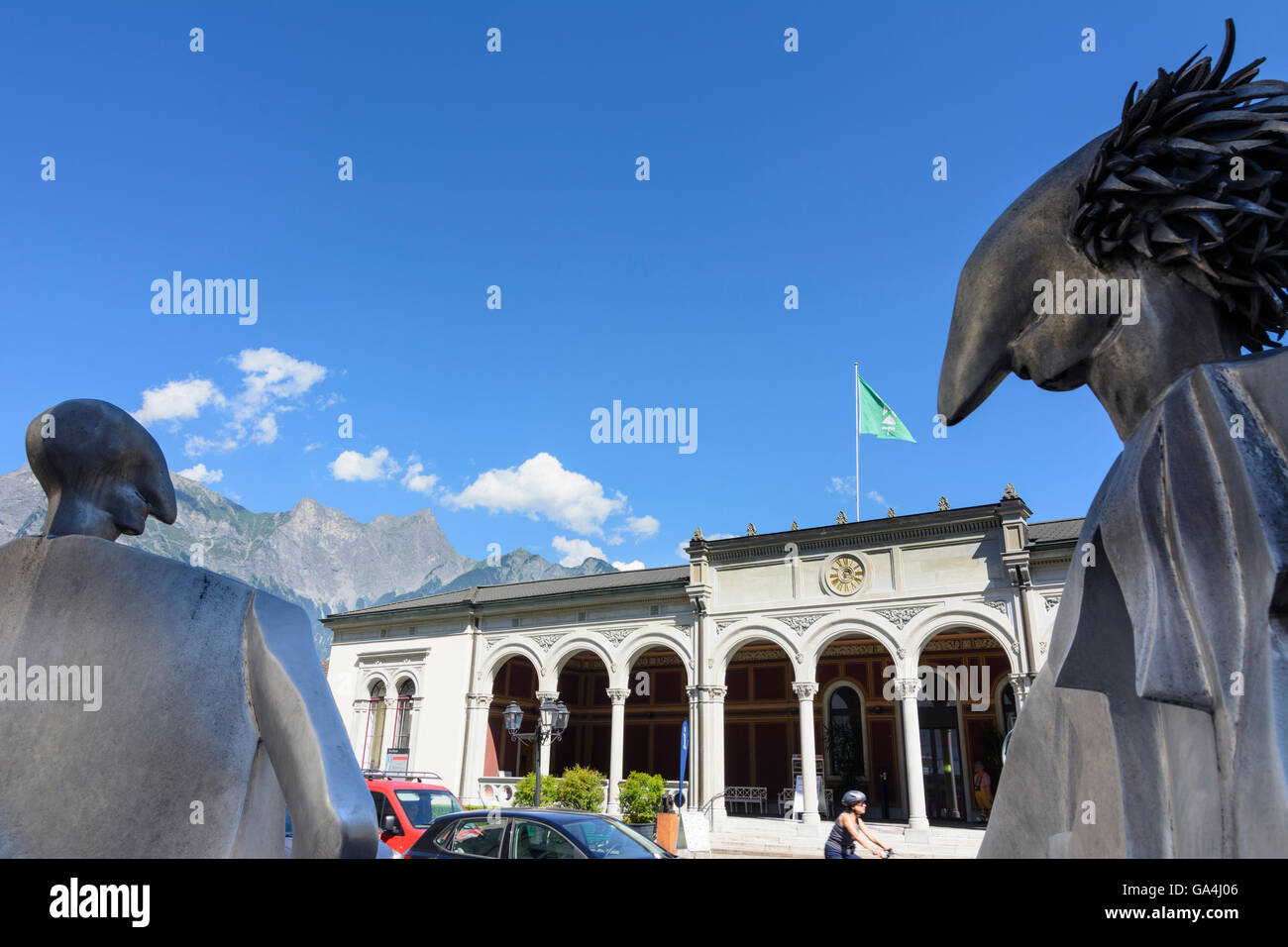 Bad Ragaz historischen Dorf Bäder, heute Tourist-Information, Skulpturen der Schweiz St. Gallen-Sarganserland Stockfoto