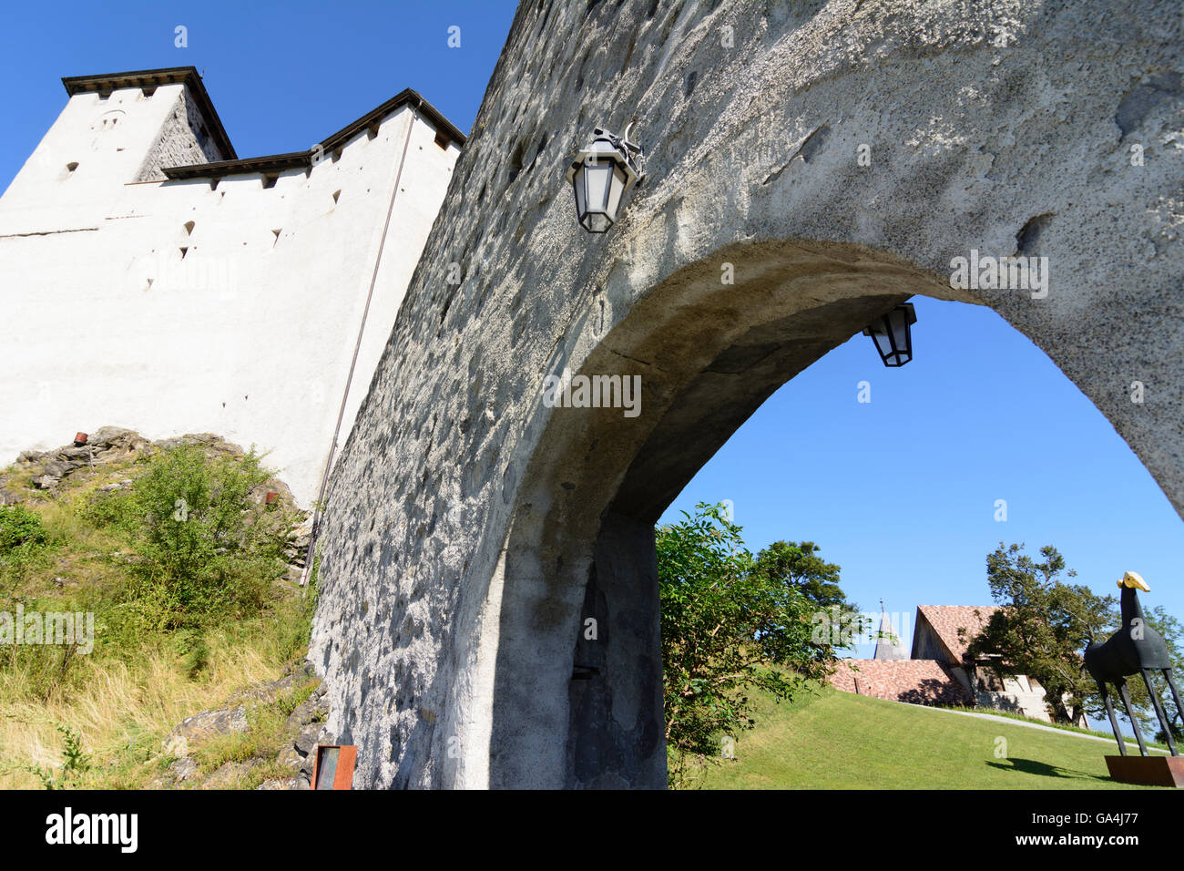 Balzers-Eingang in der Vorburg der Burg Gutenberg Liechtenstein Stockfoto