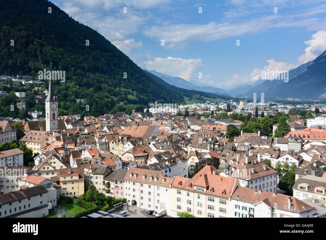 Chur mit Blick auf die Altstadt der Schweiz Graubünden, Graubünden Stockfoto