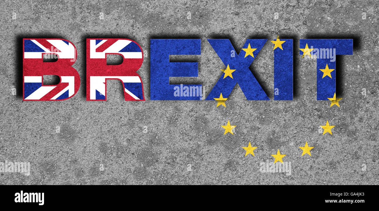 Austritt, vorgeschlagene Volksabstimmung über Großbritannien Mitgliedschaft in der Europäischen Union, Ausfahrt konkret geschrieben auf Beton, United Stockfoto