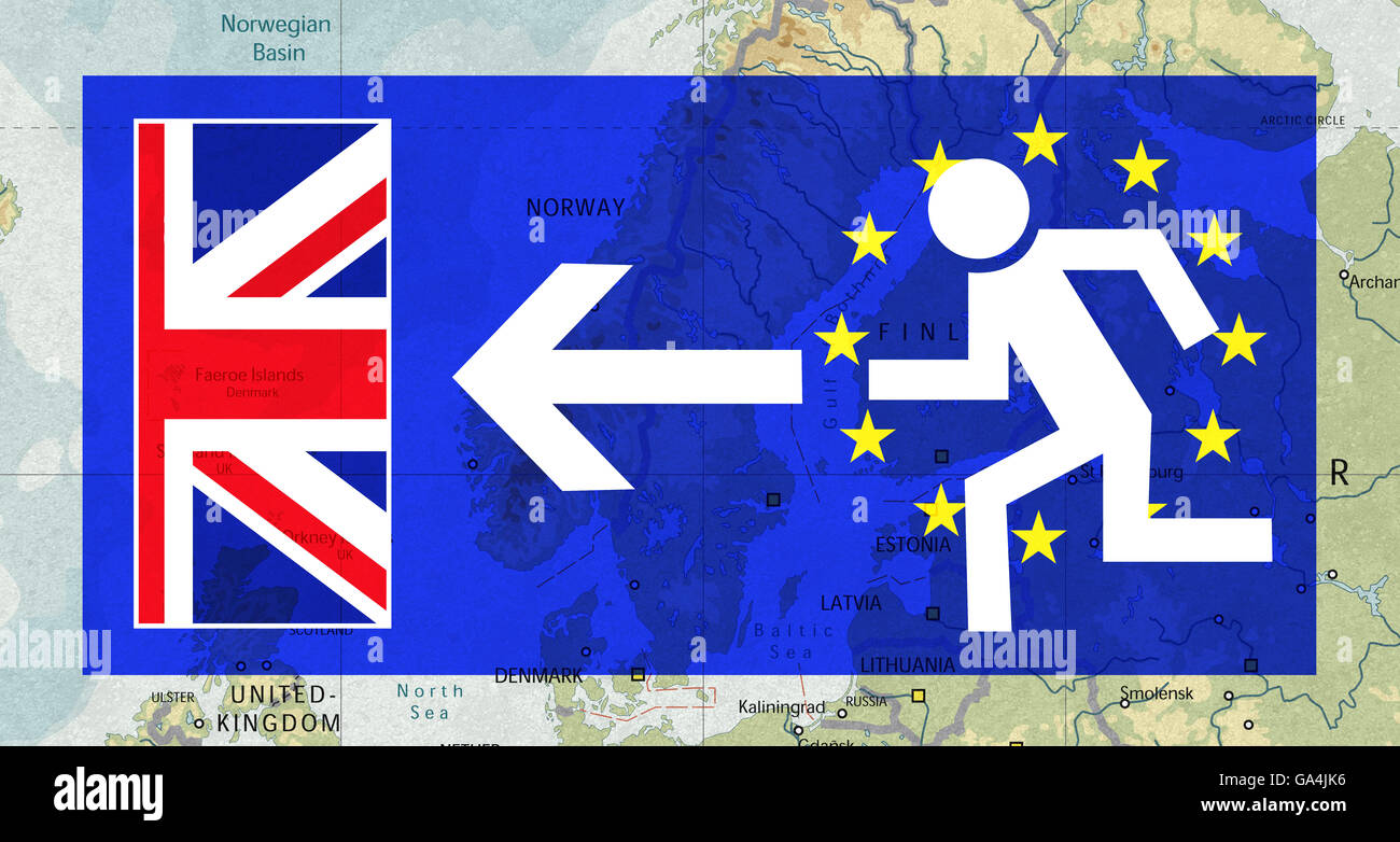Austritt, vorgeschlagene Volksabstimmung über Großbritannien Mitgliedschaft in der Europäischen Union, UK als Fluchtweg aus der EU, Notfall Stockfoto