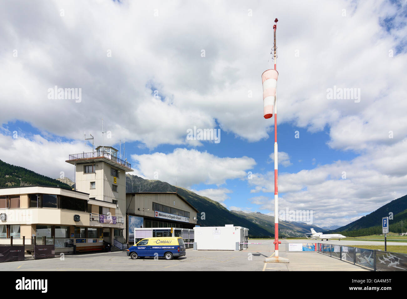 Der Flughafen Samedan Engadin Schweiz Graubünden, Graubünden Oberengadin, Oberengadin Stockfoto