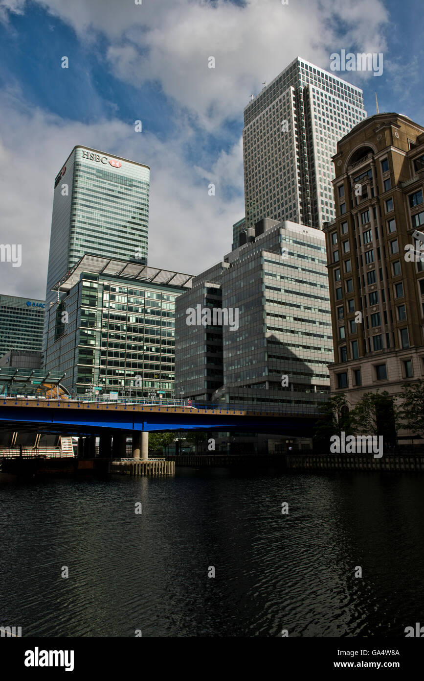 Ansicht von Canary Wharf von East India Quay, London, UK-Bild, aufgenommen am 21. Juni 2016 Stockfoto