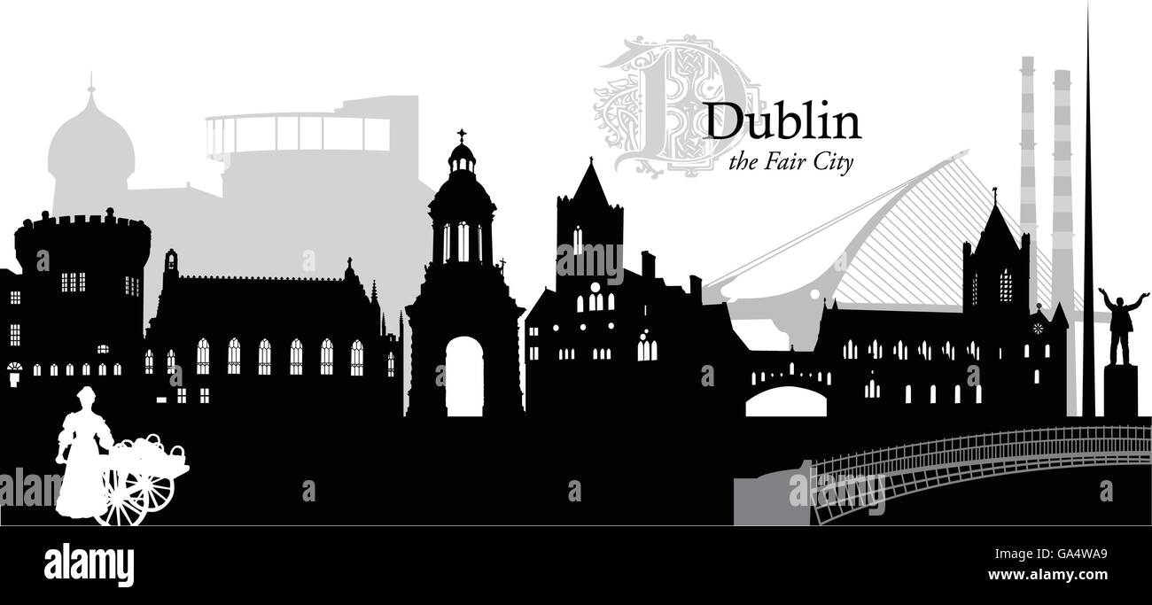 Silhouette Stadtbild Abbildung von Dublin, Irland Stock Vektor