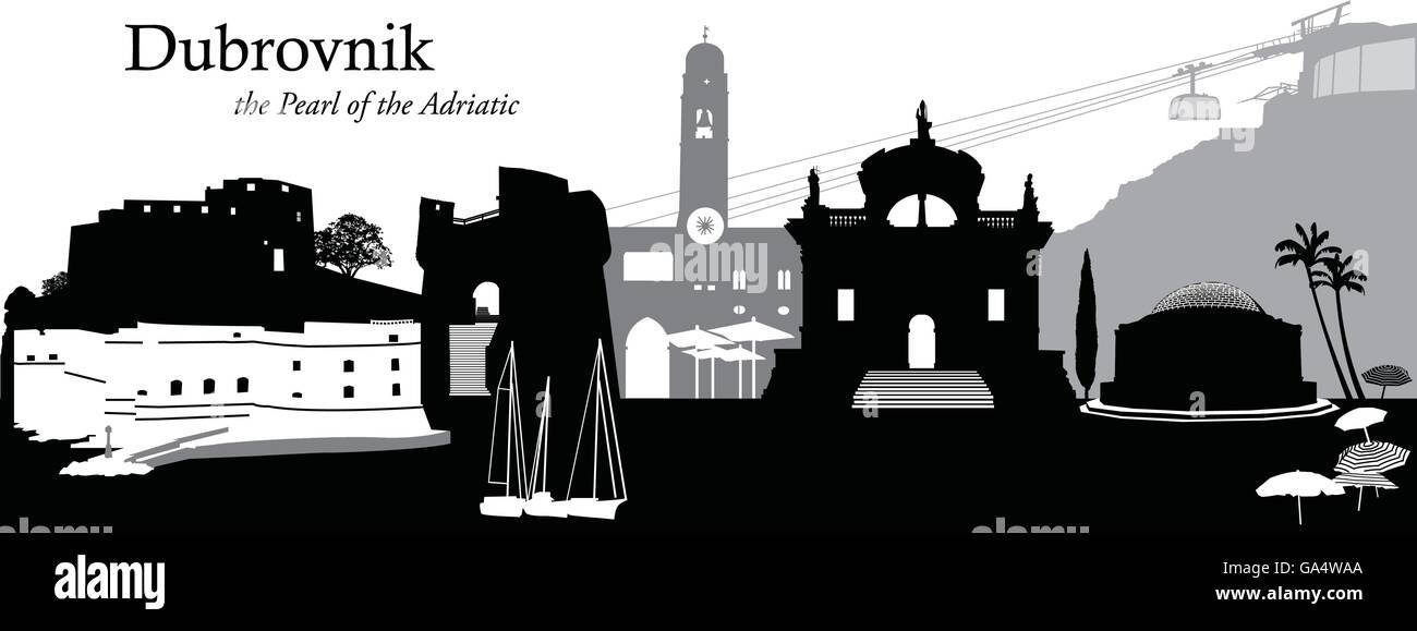 Silhouette Skyline der Stadt von Dubrovnik Stock Vektor