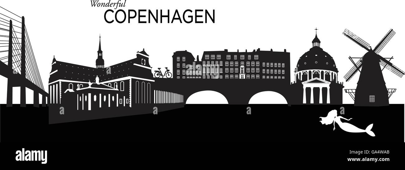 Silhouette Vektor-Illustration auf die Skyline von Kopenhagen, Dänemark Stock Vektor