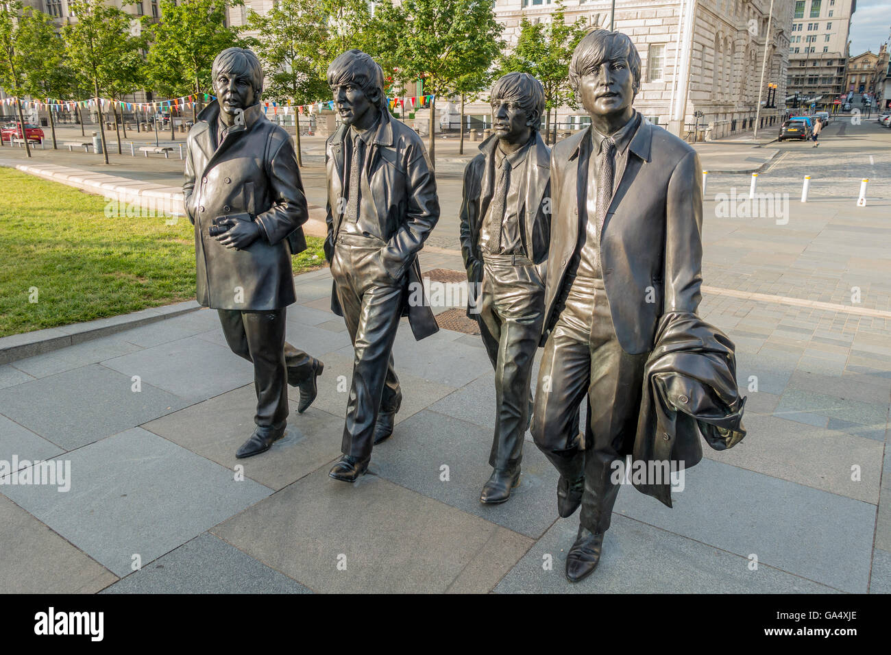 Die Beatles-Statue von Andrew Edwards Pier Head Liverpool UK Stockfoto