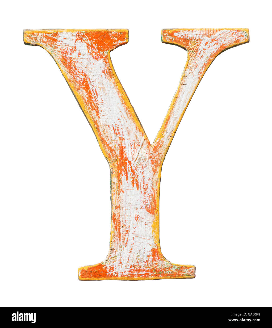 Bunte Grunge handgemachte Alphabet schreiben. Hergestellt aus Holz mit Farbe bedeckt. Stockfoto