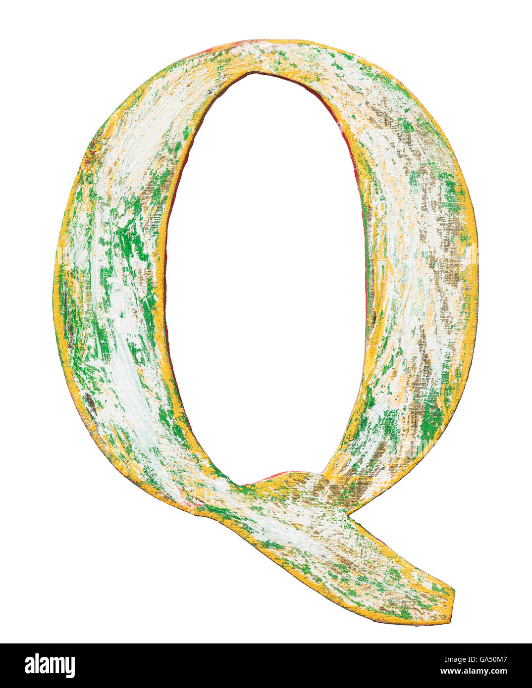 Bunte Grunge handgemachte Alphabet schreiben. Hergestellt aus Holz mit Farbe bedeckt. Stockfoto