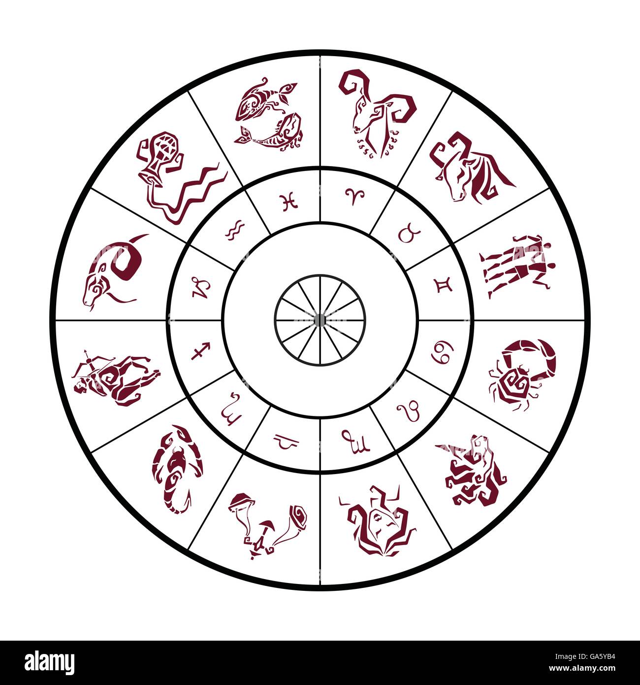 Tierkreis mit Horoskop Zeichen Stock Vektor