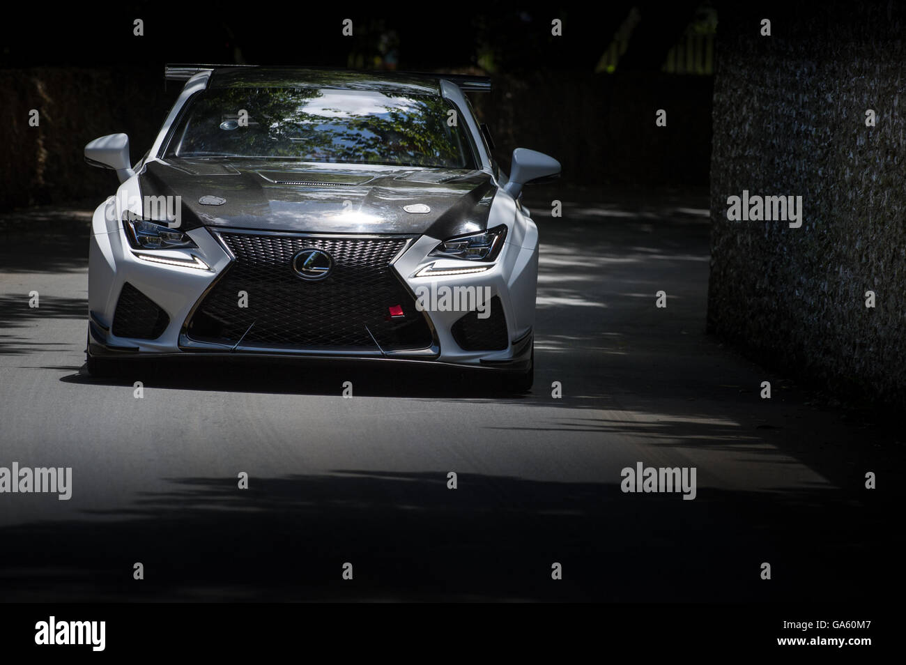 Ein Lexus RC F GT Concept fährt vorbei der Feuerstein Wand während der Super Auto laufen auf dem Goodwood Festival of Speed 2016 Stockfoto