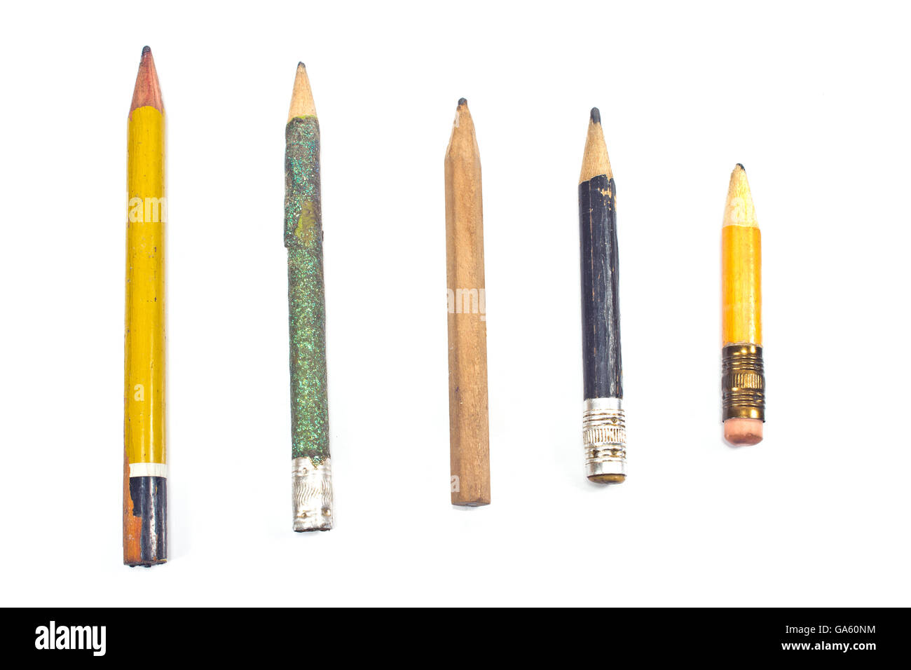Gebrauchte Holz Bleistift isoliert auf weiss Stockfoto