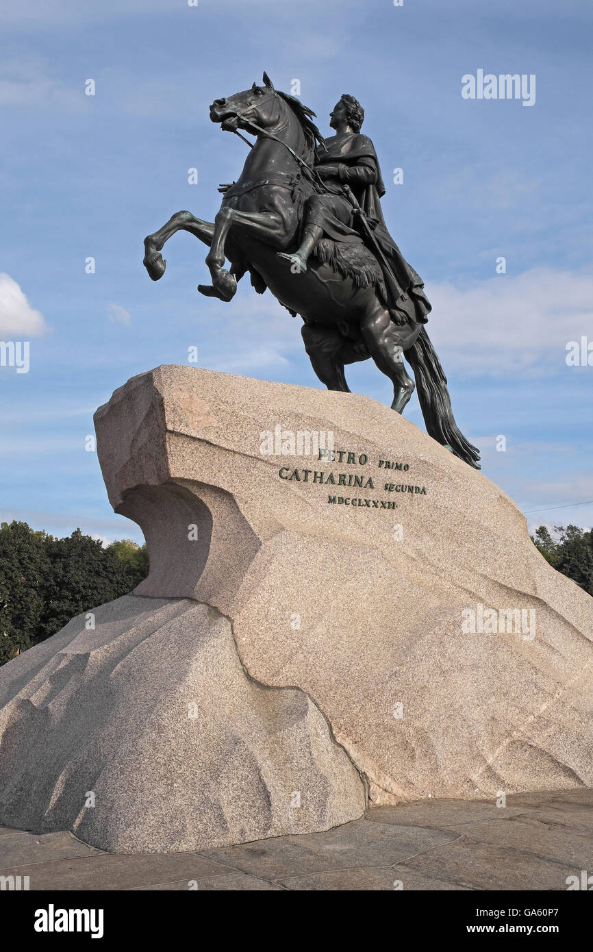 Reiterstatue von Peter dem großen Senate Square (ehemals Dekabristen Square, St Petersburg, Russland. Stockfoto