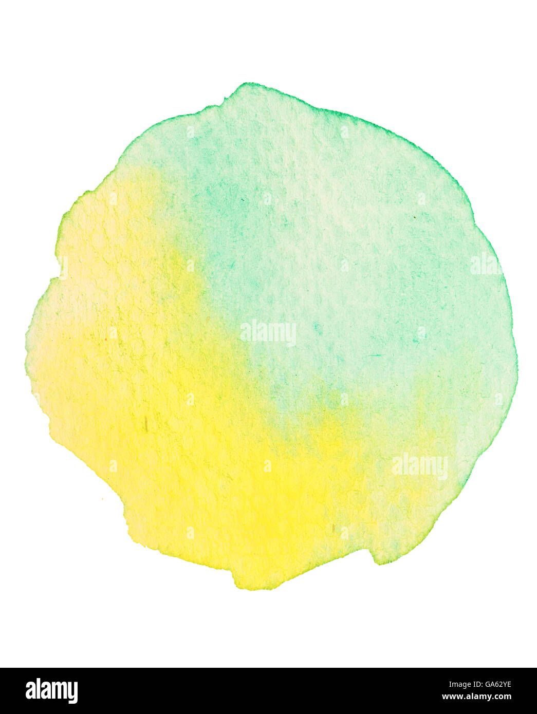 Grün, gelb runden Kreis Aquarell isoliert auf weißem Hintergrund Stockfoto