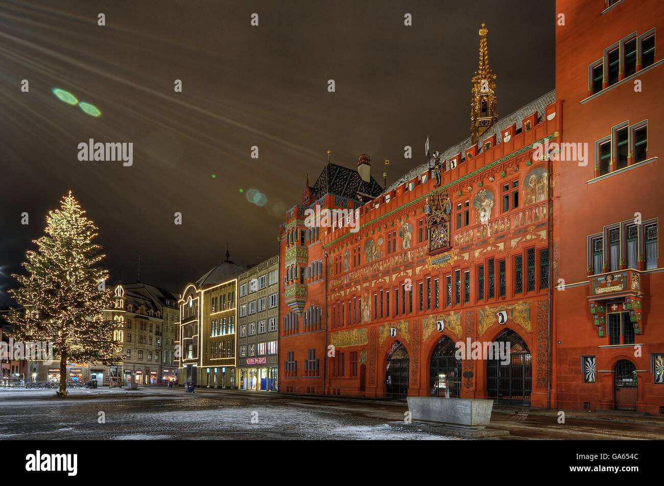 X-mas, Eindruck, Basel, Winter, Rathaus, x-mas Tree Stockfoto