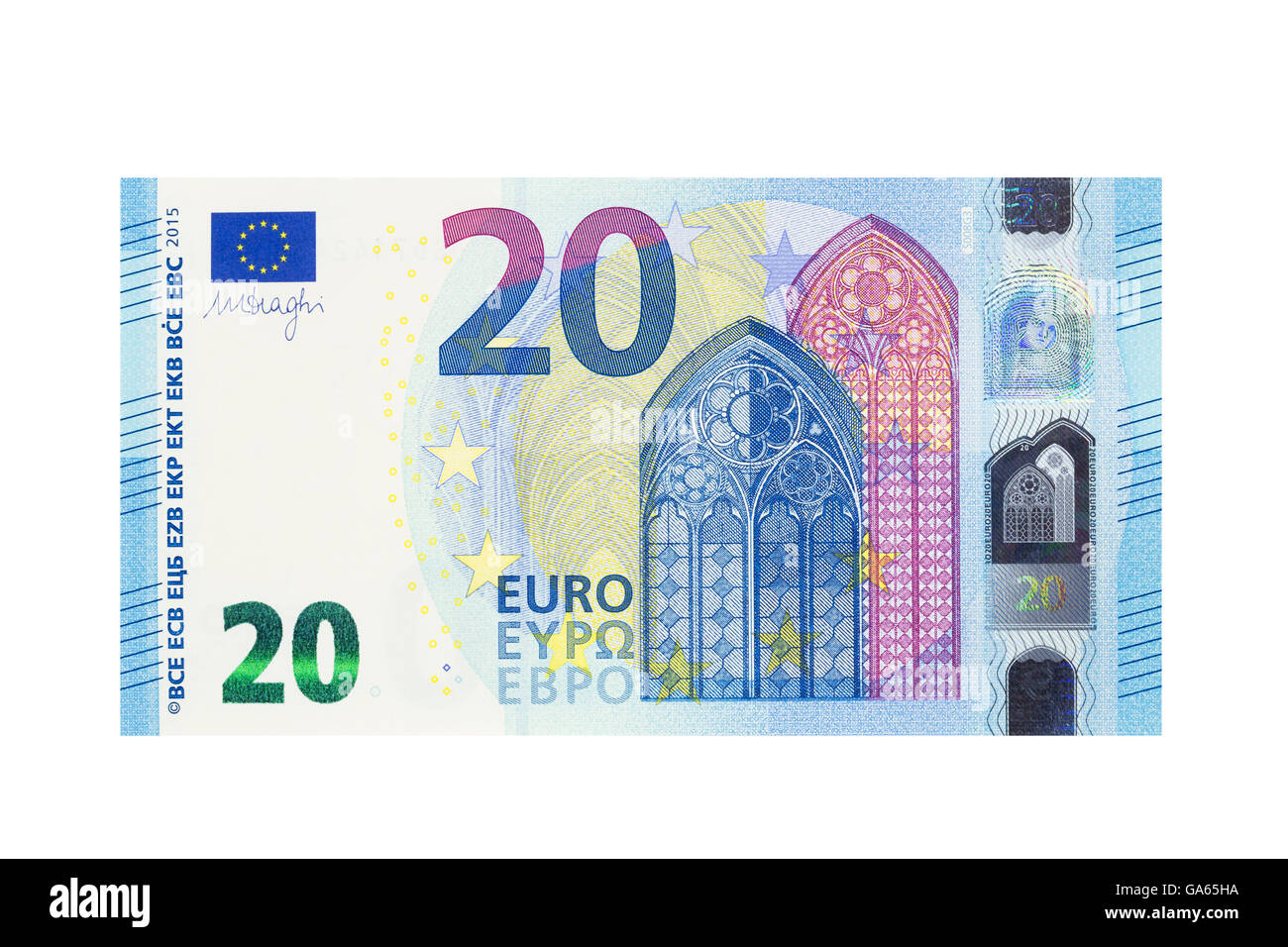 20 Euro-Banknote auf weißem Hintergrund Stockfoto