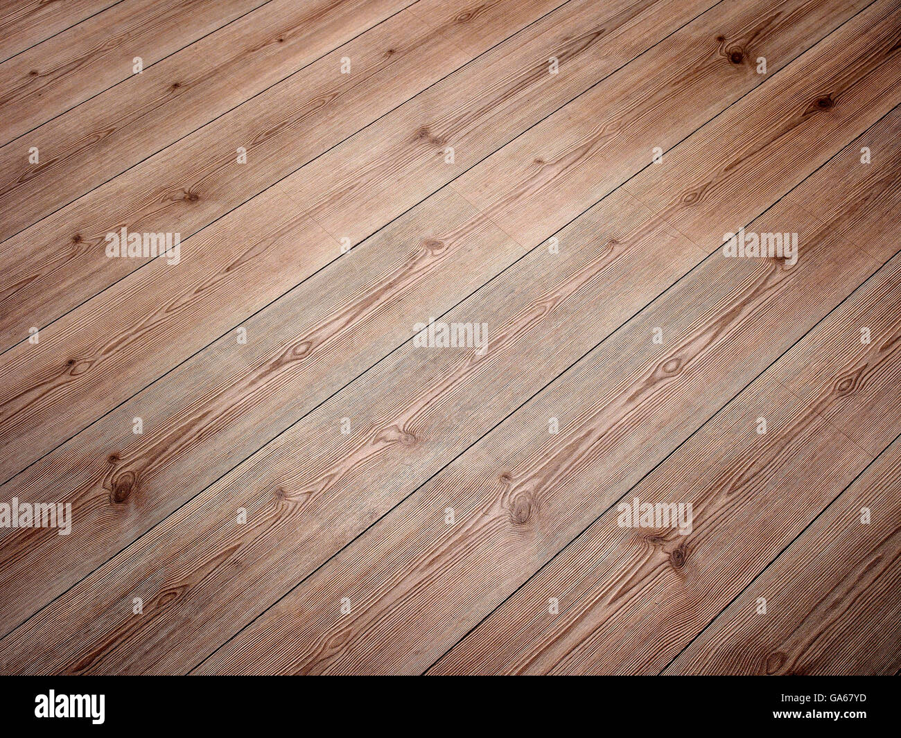 Holzboden mit diagonalen Brettern. Stockfoto