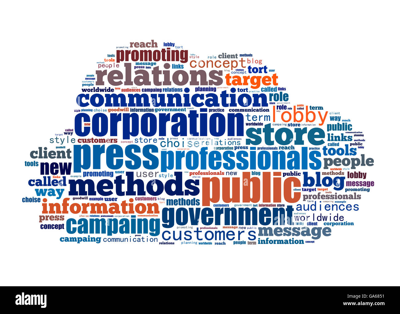 Konzept der Public Relations, innerhalb einer Wolke Worte und Stichwörter Stockfoto