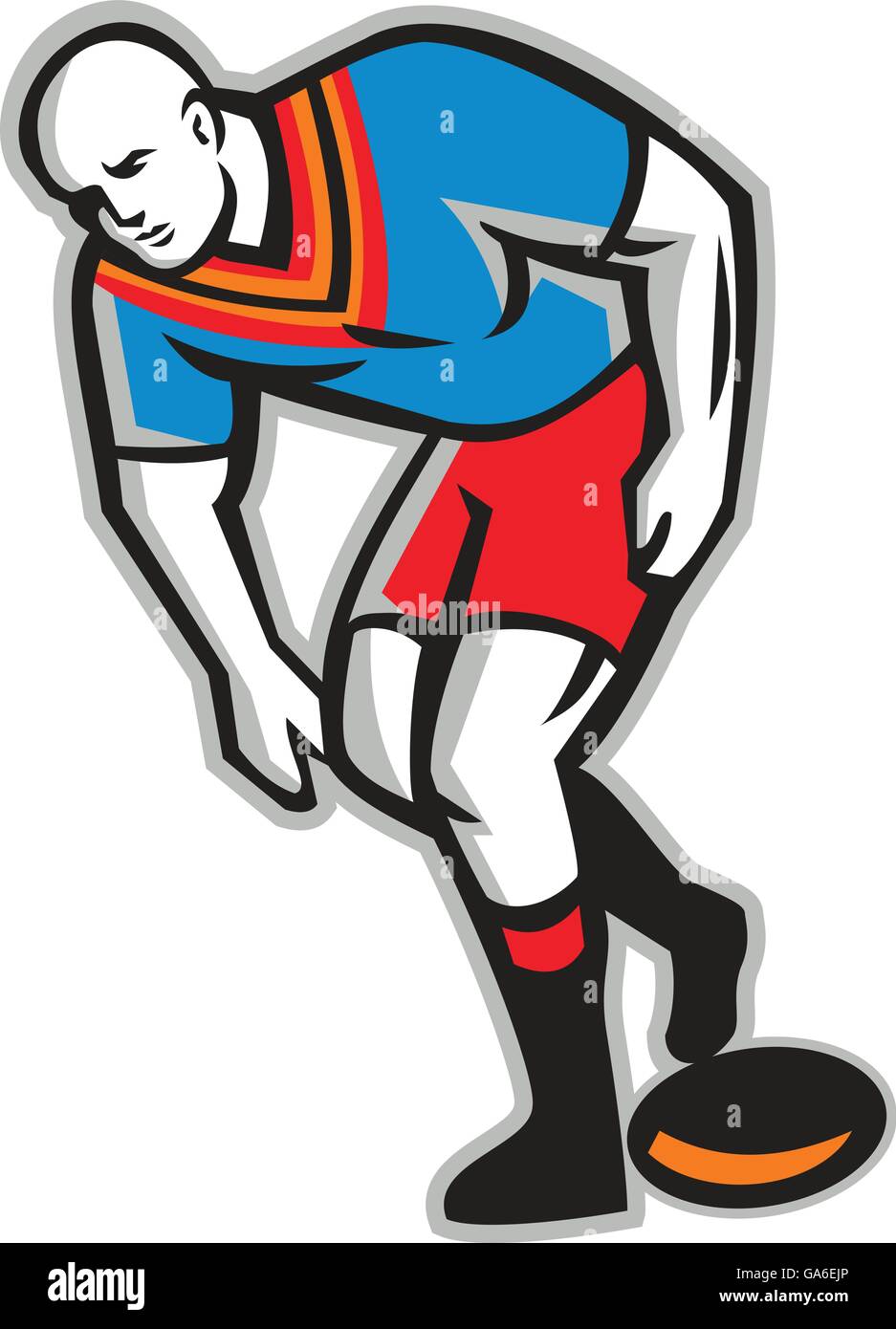 Abbildung von einem Rugby-Liga-Spieler spielen Ball von vorne am isolierten weißen Hintergrund getan im retro-Stil betrachtet. Stock Vektor