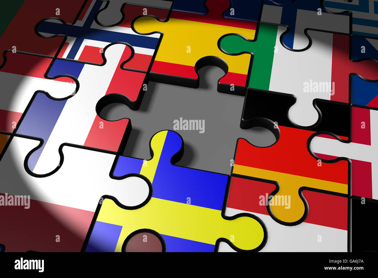 3D-Illustration Austritt, das fehlende Stück in einem EU-puzzle Stockfoto