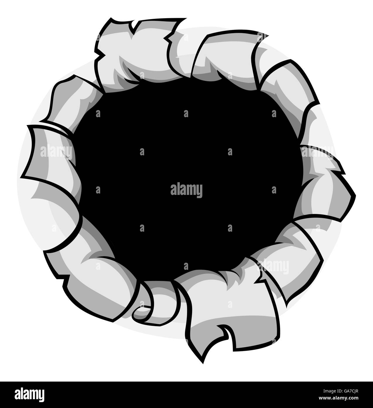 Ein Loch im Papier oder Metall Hintergrund-Design-Element gerissen Stockfoto