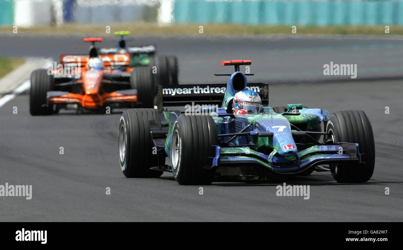 Jenson Button beim Großen Preis von Ungarn auf dem Hungaroring-Kurs, bei Budapest, Ungarn. Stockfoto