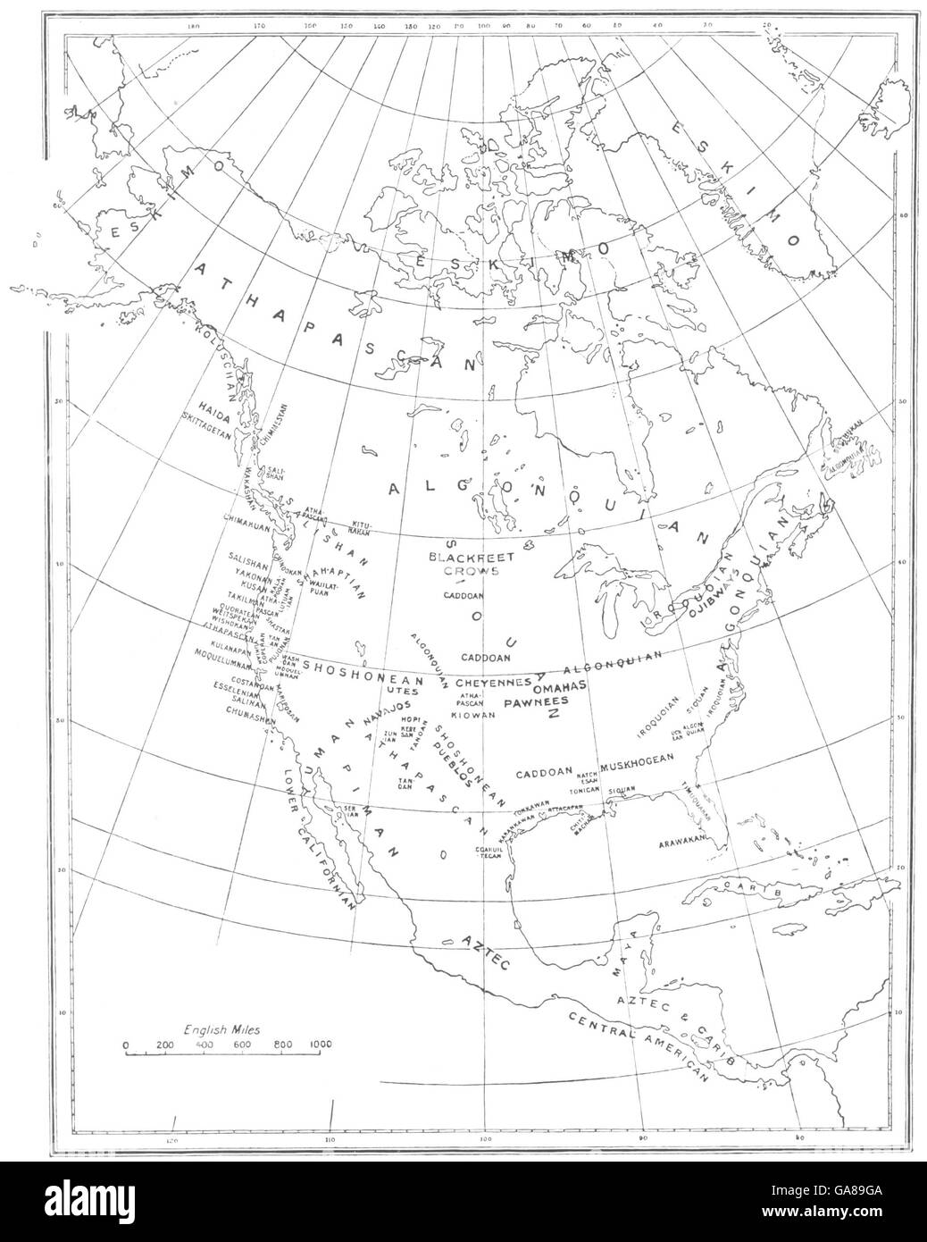 & CENTRAL NORTH AMERICA: Kartenskizze zeigt die Verteilung der Rassen, 1900 Stockfoto
