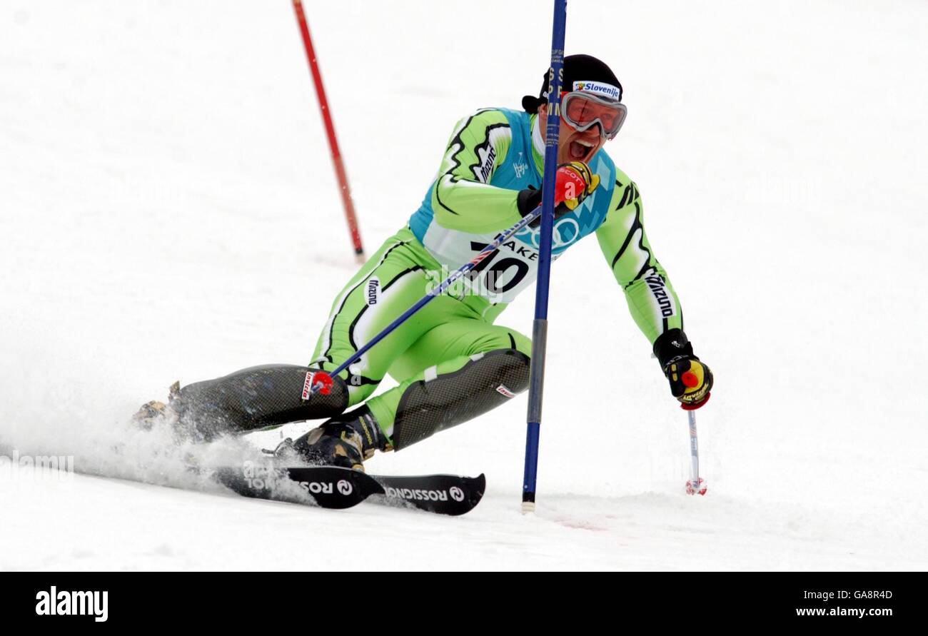 Olympische Winterspiele - Salt Lake City 2002 - Ski Alpin - Slalom der Männer. Sloweniens Jure Kosir Stockfoto
