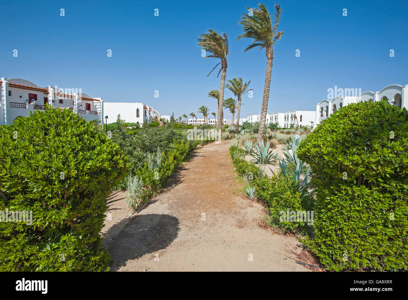 Formale Gärten auf dem Gelände eines luxuriösen Tropical Hotel Resort Stockfoto