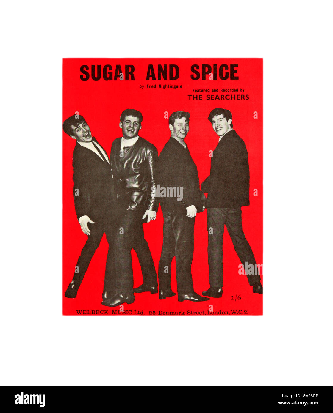 Eine Noten-Abdeckung für Sugar and Spice von The Searchers. Stockfoto