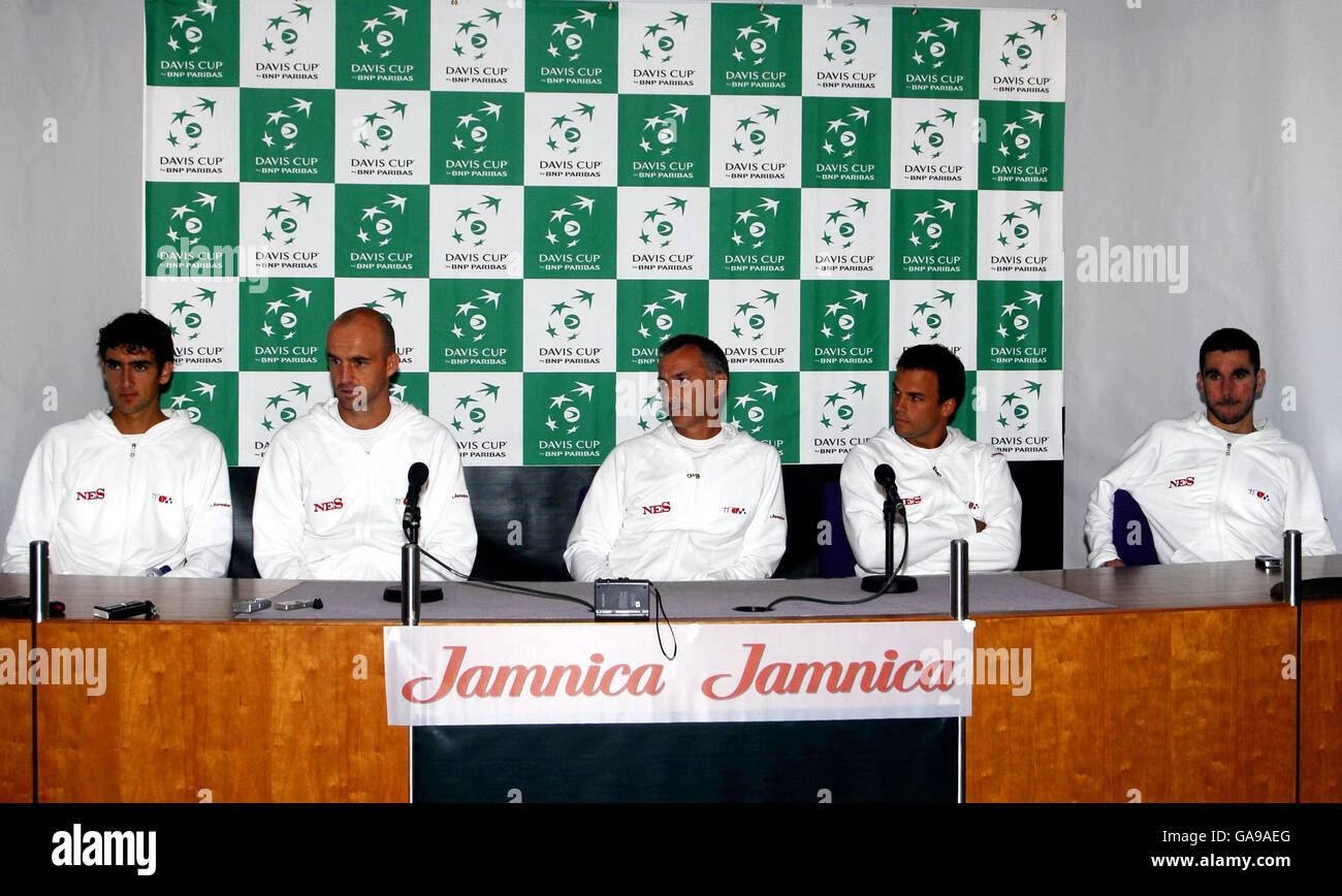 Marin Cilic, Ivan Ljubicic, Lovro Zovko und Roko Karanusic während einer Pressekonferenz in Wimbledon, London. Stockfoto