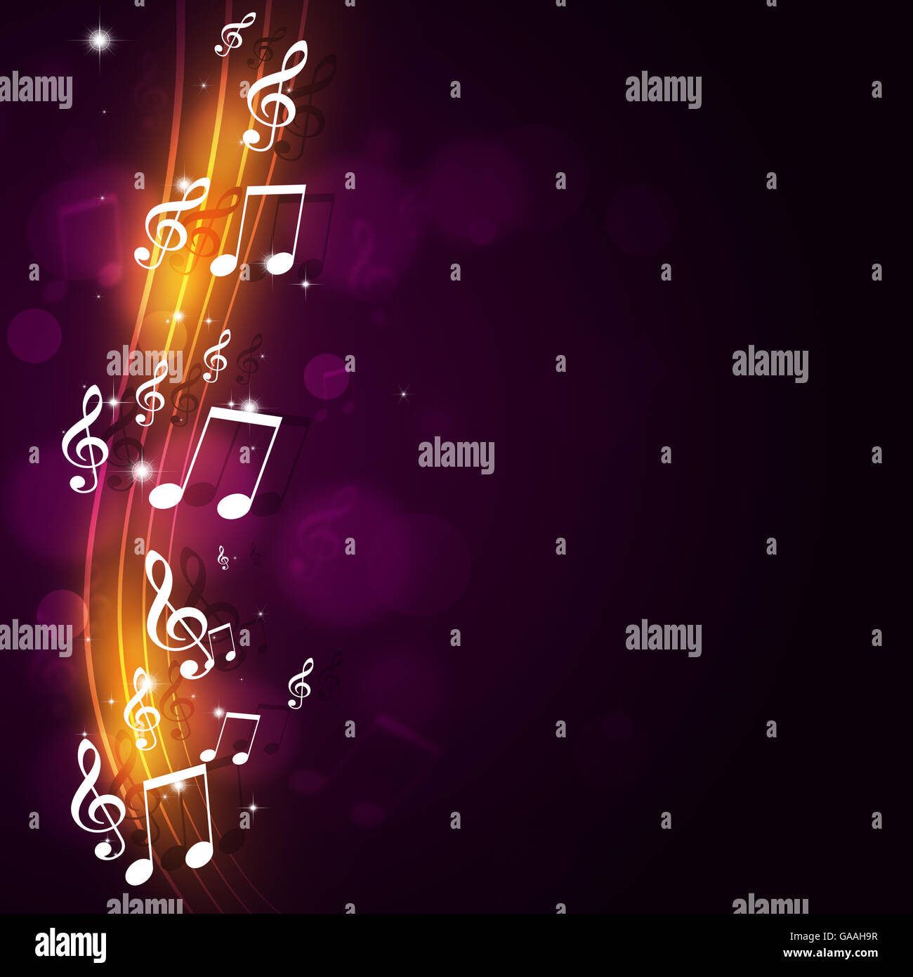 abstrakte dunklen Hintergrund mit mehrfarbigen Musiknoten Stockfoto