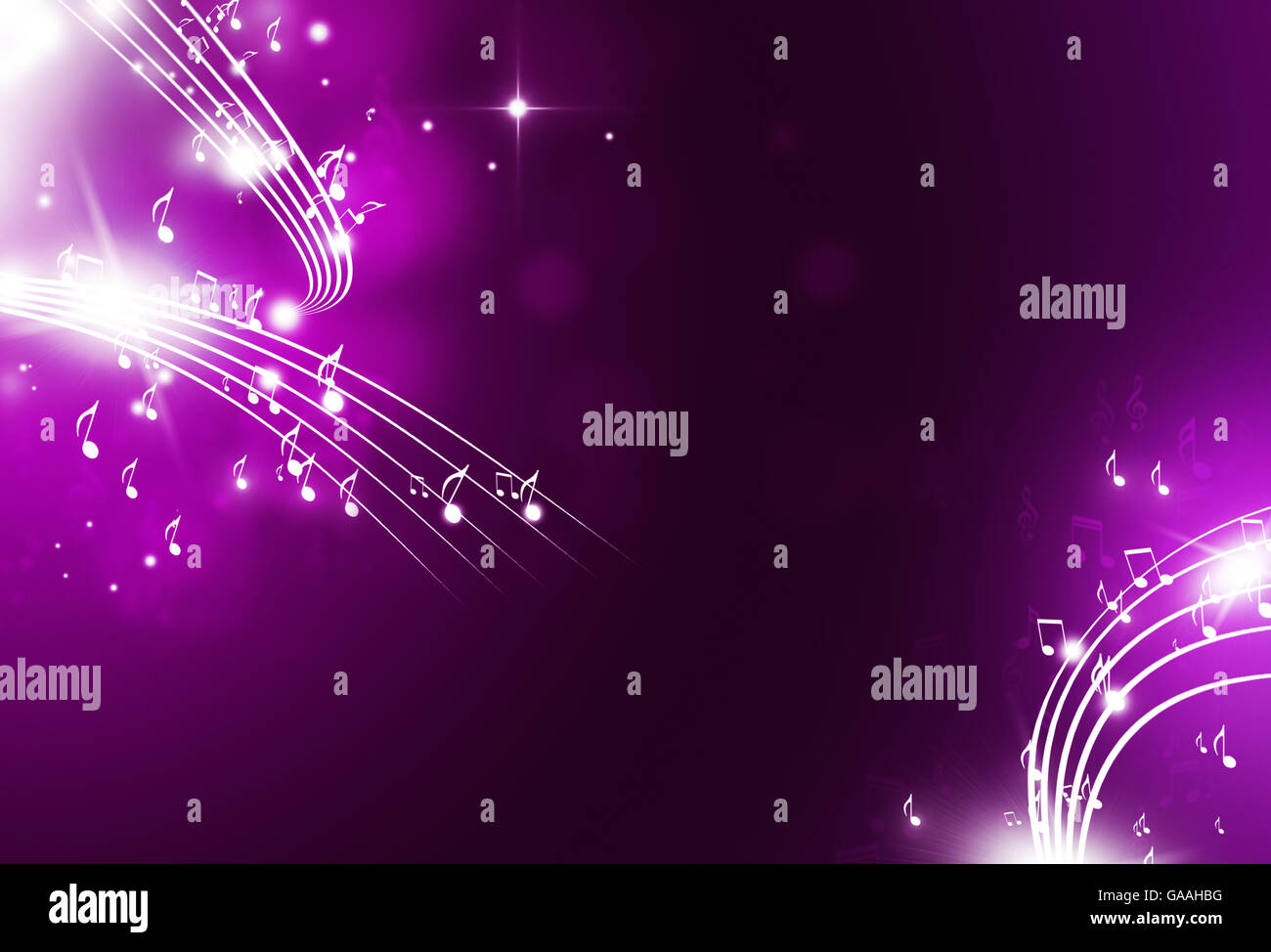 Musiknoten mit Lichtern und dunklen Hintergrund bokeh Stockfoto