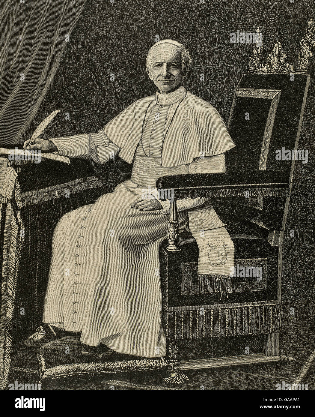 Leo XIII (1810-1903). Italienische Papst (1878 – 1903), namens Vincenzo Gioacchino Pecci. Porträt. Gravur. Stockfoto