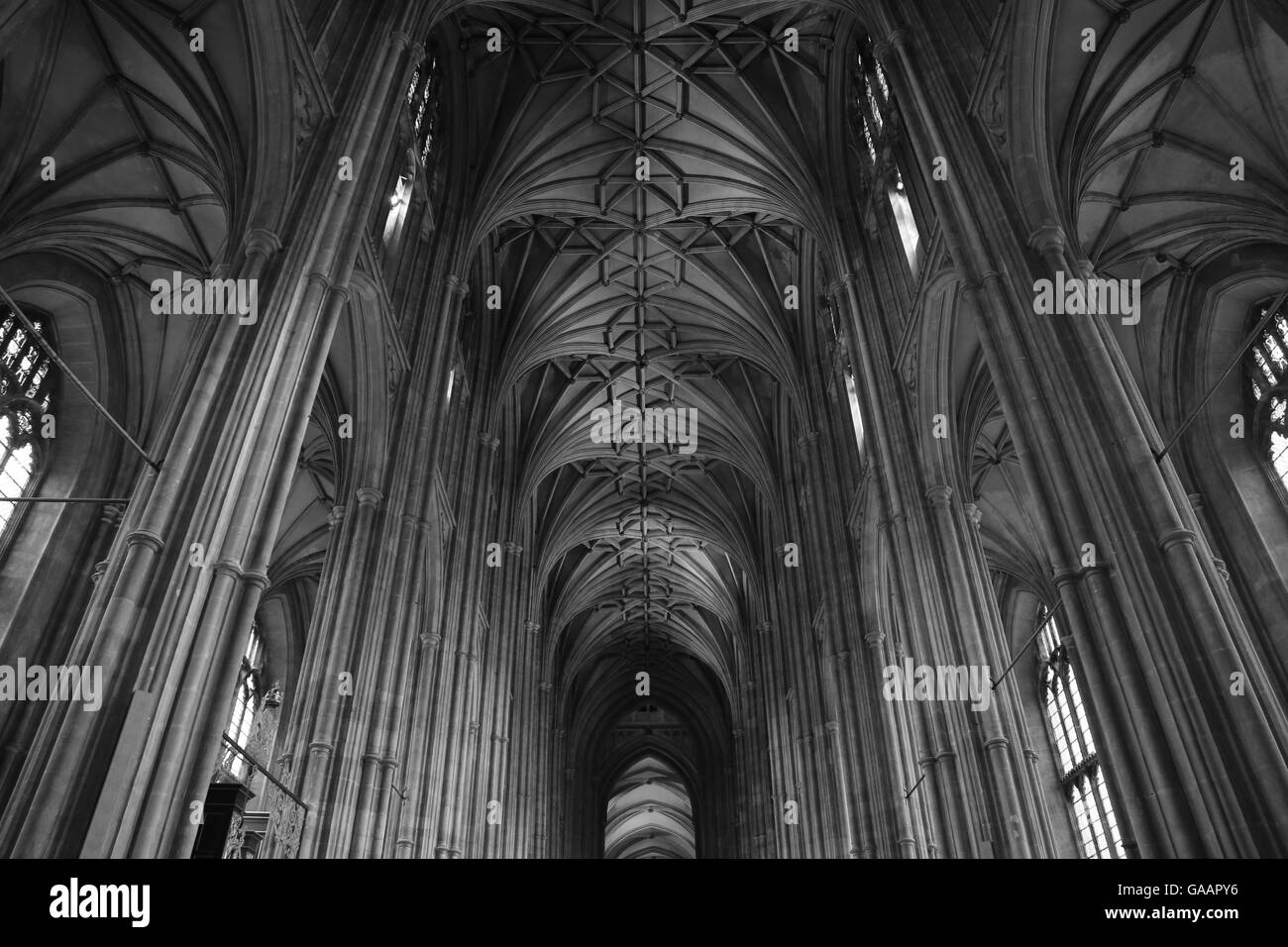 Decke des Kirchenschiffes.  Die Kathedrale von Canterbury.  Canterbury, England. Stockfoto
