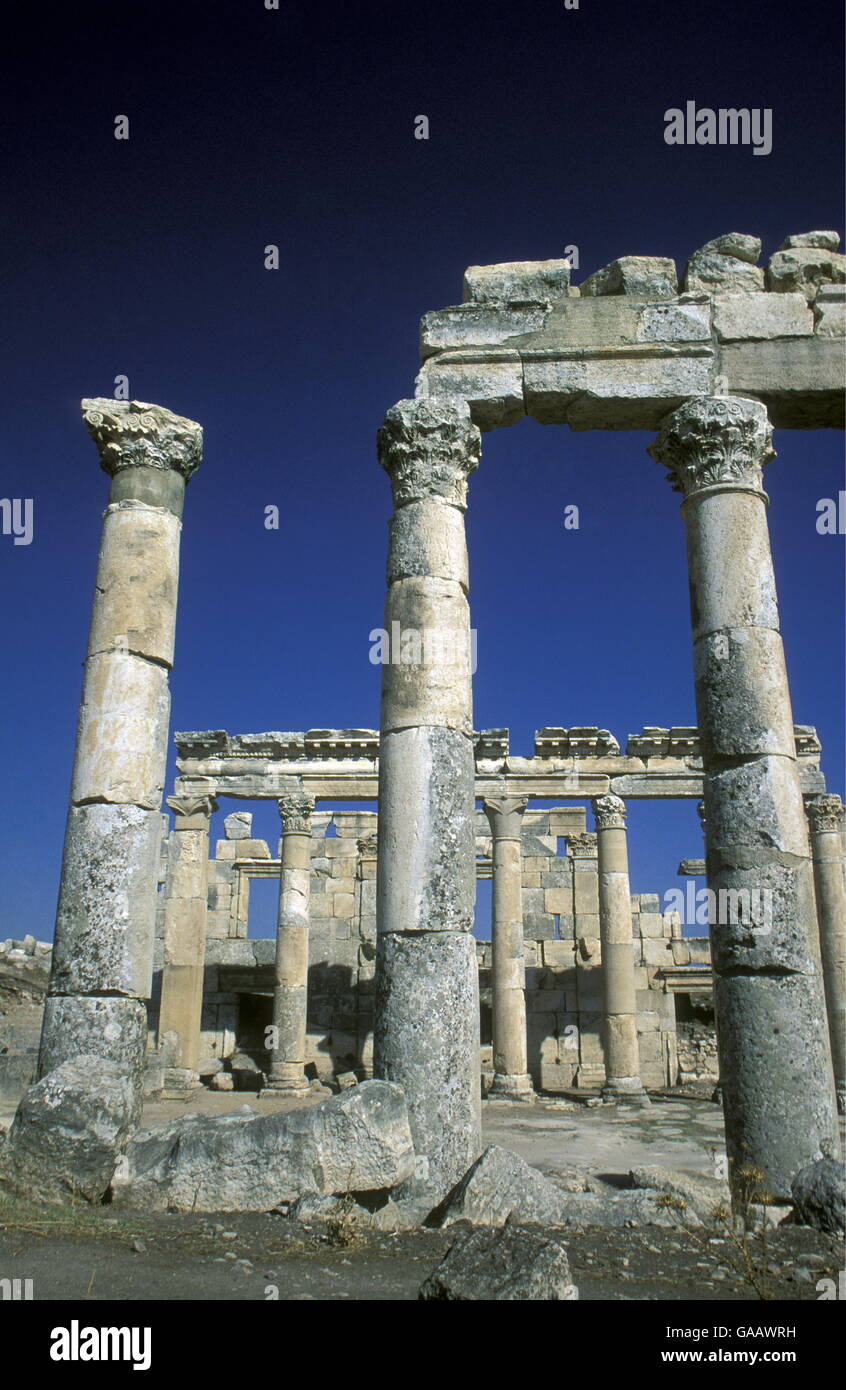 die Ruinen von Apameia nahe der Stadt von Hama in Syrien im Nahen Osten Stockfoto